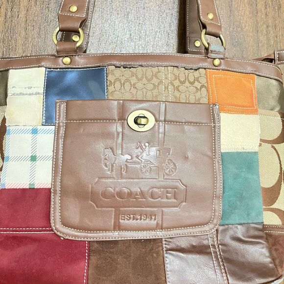 Coach Womens Patchwork Limited Edition Tote Shoulder Bag Multi-Color Size Medium - Picture 3 of 11